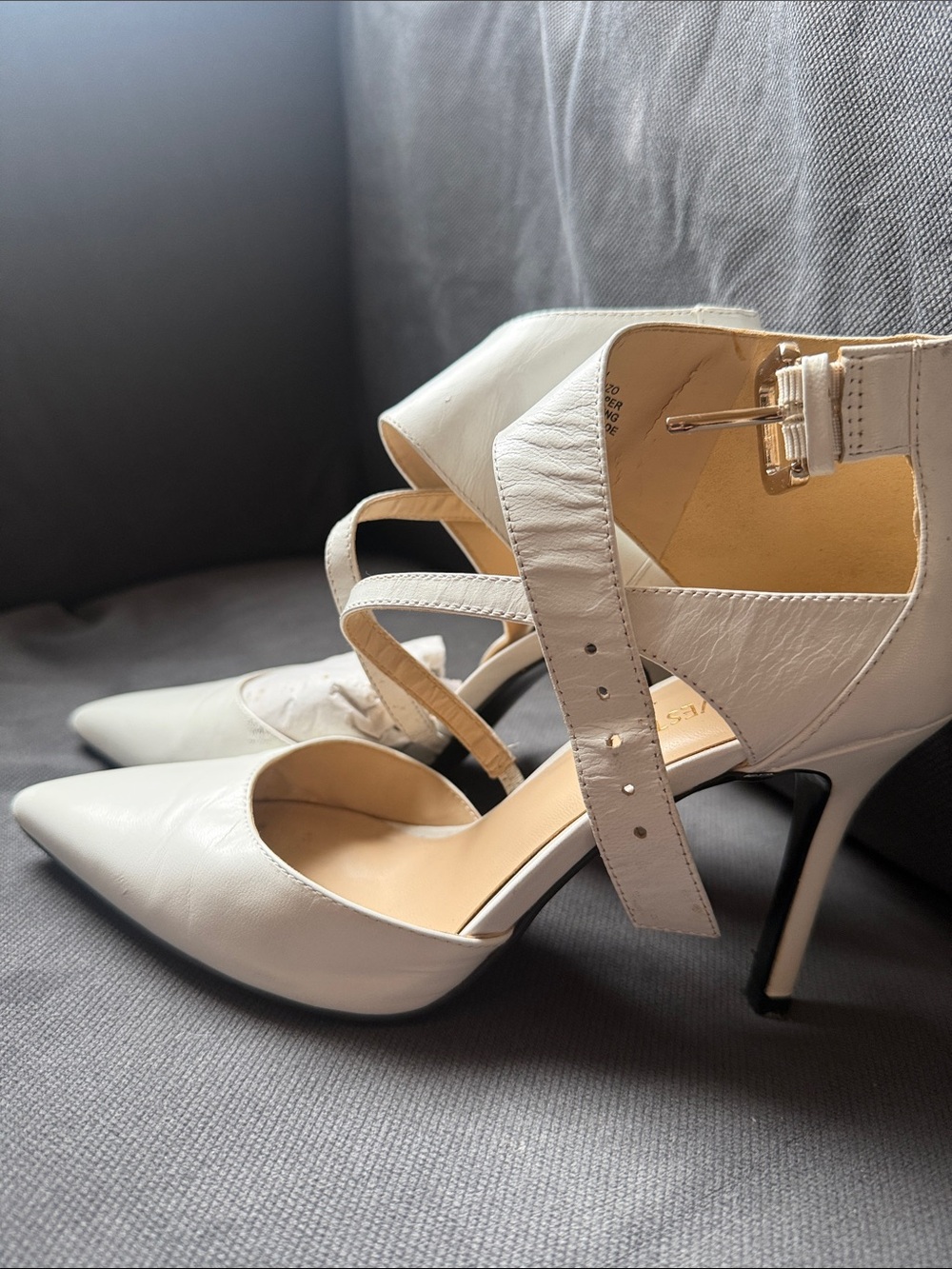Nine West White Pointed Toe Ankle-Strap Stiletto Heels - Picture 2 of 6